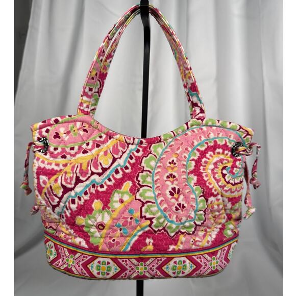 Vera Bradley Handbags - Vera Bradley Small Tote Pink & Yellow Floral Paisley Print "Capri Melon" 08
